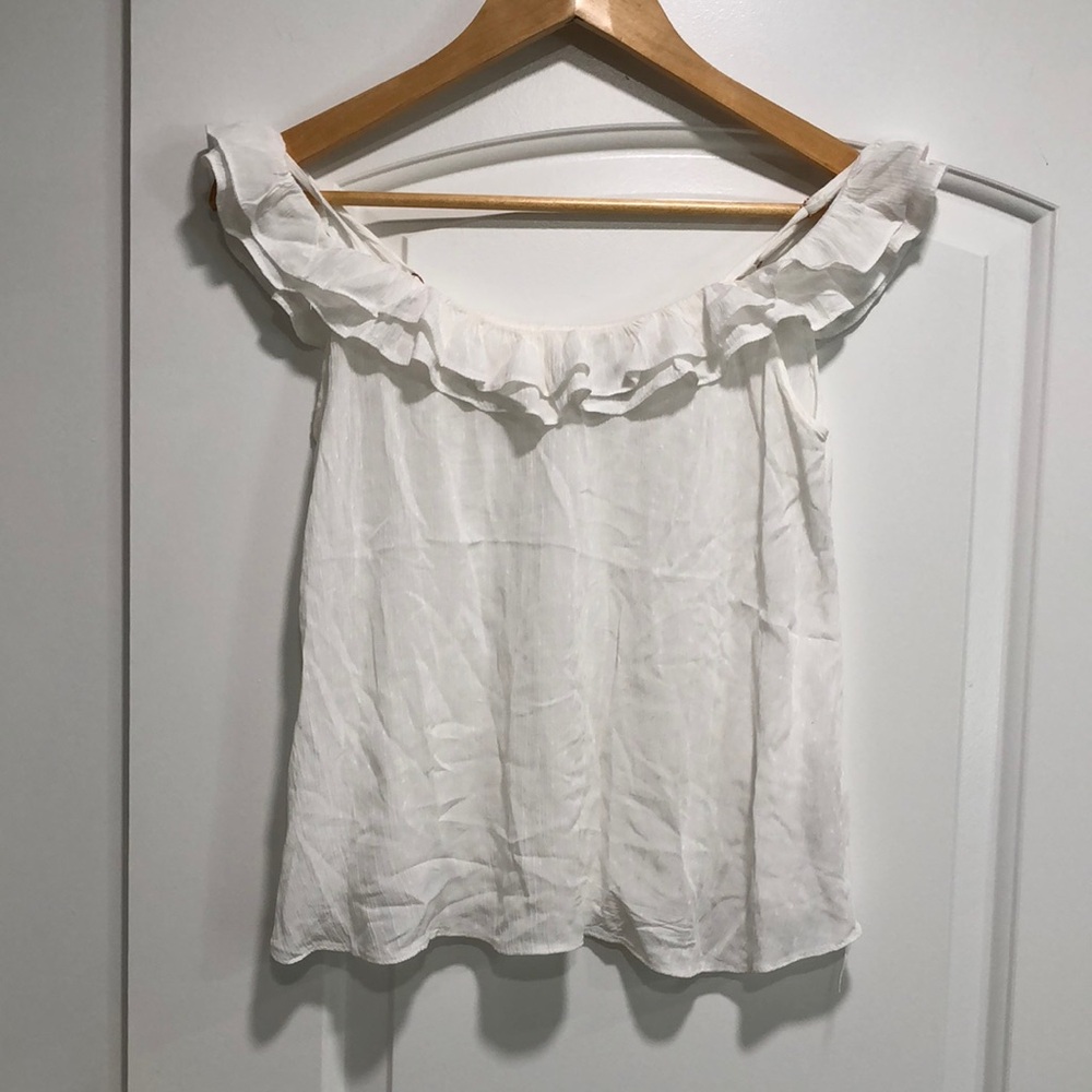 Like new - TOPSHOP White Ruffle Off-Shoulder Top